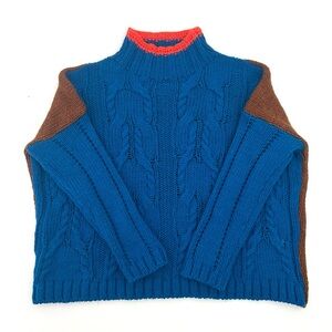 Anthropologie Dr Bloom Ole Sweater Knit Top Colorblock Blue Brown Size M/L